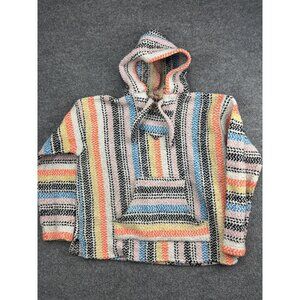 Earth Ragz Hoodie Pullover Mens‎ Small Baja Striped Mexican Sweater Retro